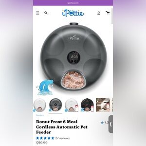 IPettie Donuts Frost 6 Meal Cordless Automatic Pet Feeder - Gray